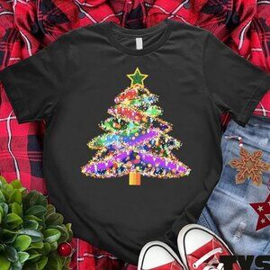 Colorful Christmas Tree Shirt, Christmas Lights Tree Tshirt